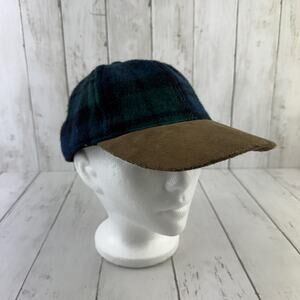 VTG Pendleton Blue Green Tartan Plaid Virgin Wool Baseball Cap Hat Men's Size XL